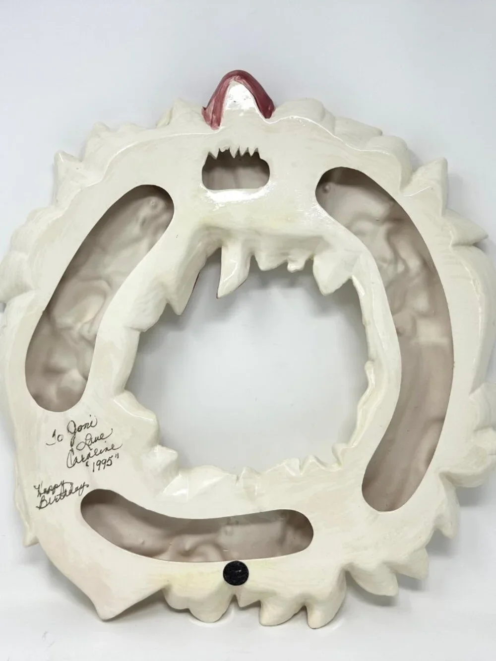 Vintage Scioto 1994 Ceramic Christmas Wreath Wall Hanging Angels Red Bow